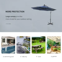Outsunny 10ft Outdoor Cantilever Umbrella with Solar Lights Banana Umbrella with Adjustable Angle for Patio Backyard Navy Blue(m-6)