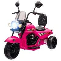 Qaba 6V 3 Wheel Electric Motorcycle for Kids, Battery Powered Motorbike w/ Headlights, Music, Forward & Reverse, Pink(m-1)