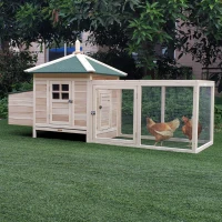 PawHut 77" Wooden Chicken Coop with Nesting Box, Cute Outdoor Hen House with Removable Tray, Ramp Run, for Garden Backyard, Natural(m-10)