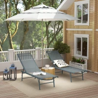 Outsunny 2 Pieces Folding Outdoor Lounge Chairs, Reclining Chaise Lounge Tanning Chair w/ Adjustable Back, Mesh Seat, Light Grey(m-7)