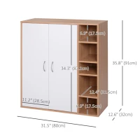 HOMCOM 35.5" Shoe Cabinet, 3-Tier Free Standing Shoe Storage Cabinet with Adjustable Shelves and 5 Open Cubes for Entryway, Hallway, Living Room, Natural(m-3)