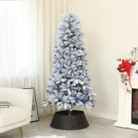 HOMCOM 6ft Flocked Blue Christmas Tree, Artificial Christmas Tree with Hinged Design, Faux Snow, for Home Office Holiday Xmas(m-1)
