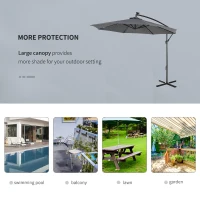Outsunny 10ft Outdoor Cantilever Umbrella with Solar Lights, Banana Umbrella with Adjustable Angle for Patio, Backyard, Dark Gray(m-7)