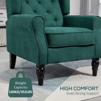 HOMCOM Fabric Accent Chair, Button Tufted Armchair, Armchair with Wood Legs, Thick Padding for Bedroom Dark Green(m-6)