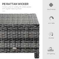 Outsunny Patio Rattan Ottoman, Outdoor Wicker Footrest with Soft Cushion, Metal Frame for Backyard, Garden, and Poolside, Grey(m-4)