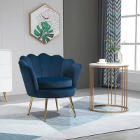 HOMCOM Modern Accent Chair, Velvet-Touch Fabric Leisure Club Chair with Gold Metal Legs for Bedroom, Blue(m-8)