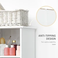 kleankin Tall Bathroom Storage Cabinet, Free Standing Bathroom Cabinet Slim Side Organizer w/ 3-Tier Open Shelf, Door, White(m-6)