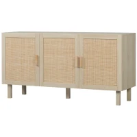 HOMCOM Boho Kitchen Cabinet, Buffet Cabinet with 3 Rattan Doors and Adjustable Shelves for Dining Room, Natural(m-11)