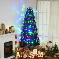 HOMCOM 7ft Prelit Artificial Christmas Tree with LED Lights, Multicolored Fiber Optics and Realistic Branch Tips, Black(m-10)