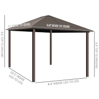 Outsunny 10' x 12' Hardtop Gazebo with Curtains and Netting, Permanent Pavilion Metal Single Roof Gazebo Canopy with Aluminum Frame and Hooks, for Garden, Patio, Backyard, Coffee Brown(m-3)