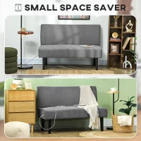 HOMCOM 46.5" Loveseat Couch with USB Ports, Corduroy Love Seat Sofa with Wood Legs for Living Room, Bedroom, Small Space, Grey(m-10)