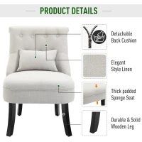 HOMCOM Small Button-Tufted Accent Chair Mid-Back Leisure Armchair with Upholstered Fabric, Solid Wood Legs, and Support Pillow, Beige(m-4)