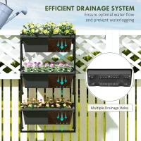 Outsunny 3-Tier Wall-Mounted Planter Box with 3 Pots, Vertical Planters for Outdoor Plants, Dark Grey(m-5)