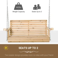 Outsunny 2 Seater Porch Swing Wooden Patio Swing Chair Seat with Cup Holder and Chains Outdoor Swing Bench for Garden Yard, Natural(m-4)