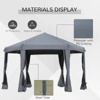 Outsunny 12.5' Pop Up Gazebo Hexagonal Canopy Tent Outdoor Shelter Pavilion Sun Protection with Mesh Sidewalls, Handy Bag, Dark Grey(m-4)