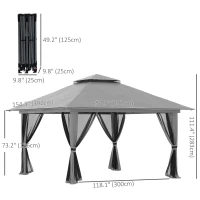 Outsunny 13' x 13' Pop Up Canopy, 2-Tier Roof Easy up Tent Shelter with Nettings Carry Bag Weight Bags for Garden, Patio, Grey(m-3)