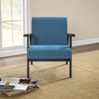HOMCOM Mid-Century Modern Accent Chair Retro Fabric Armchair Wooden Arm Upholstered Lounge Chair for Living Room Blue(m-6)