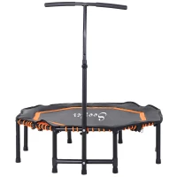 Soozier 48" Silent Mini Trampoline with Adjustable Handle Bar Fitness Trampoline Bungee Rebounder Jumping Cardio Trainer Workout for Adults or Teens Jump Exercise Equipment Orange(m-11)