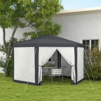 Outsunny Φ13' Hexagon Party Tent Patio Gazebo Outdoor Activity Event Canopy Quick Sun Shelter Pavilion with Netting Mesh Sidewall Dark Grey(m-1)