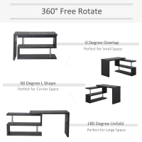 HOMCOM L-Shaped Desk, 360° Rotating Computer Corner Desk, Home Office Writing Table Workstation with Storage Shelf, Black(m-4)
