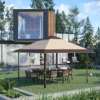 Outsunny 13' x 13' Pop Up Party Tent Outdoor Canopy with Top Vent, 3-Level Adjustable Height, and Roller Bag, Khaki(m-1)