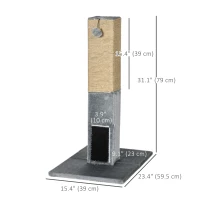 PawHut 31" Tall Cat Scratching Post for Indoor Cats with Hanging Balls, Grooming Brushes, Stable Base, Grey(m-3)