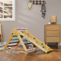 Qaba Pikler Triangle Set, 3 in 1 Climbing Toys with Ramp for Toddlers, Nature Wood(m-3)