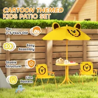 Qaba Kids Picnic Table and Chair Set, Outdoor Activity Table with Foldable Chairs, Height Adjustable Umbrella, Yellow(m-7)