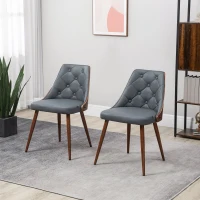 HOMCOM Dining Chairs Set of 2, Tufted Kitchen Chairs, PU Leather Upholstered Seats and Steel Legs for Dining Room, Grey(m-8)