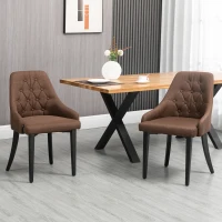 HOMCOM Modern Dining Chairs Set of 2, Button Tufted High Back Accent Chairs with Upholstered Seat, Steel Legs for Living Room, Kitchen, Study, Brown(m-2)