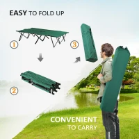 Outsunny 76" Two Person Folding Camping Cot Outdoor Portable Double Cot Wide Military Sleeping Bed w/ Carrying Bag Green(m-5)