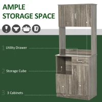 HOMCOM Kitchen Pantry Storage Cabinet with Microwave Stand, Buffet with Hutch, Door Cupboards, Drawer and Adjustable Shelves, Gray(m-4)