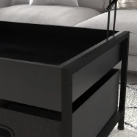 HOMCOM Industrial Coffee Table, Lift Top Coffee Table with Storage, Live Edge Coffee Table with Open Shelves and Fabric Boxes(m-10)