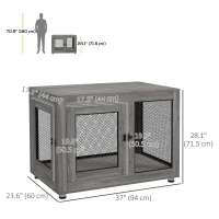PawHut Pet Crate End Table with Water-resistant Cushion or Large Medium Dogs, Grey(m-3)
