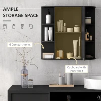 HOMCOM Mirrored Bathroom Wall Cabinet Wall Mounted Medicine Cabinet with Door & Shelves, Black(m-5)