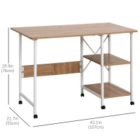 HOMCOM Folding Computer Desk with Storage Shelves, Study Writing Table Laptop Desk with 6 Wheels for Bedroom Home Office Workstation, Natural(m-3)