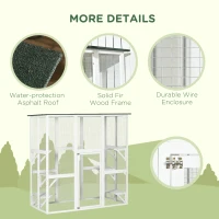 PawHut Large Outdoor Catio Enclosure, Wooden Cat Patio with 6 Balanced Platforms and Asphalt Roof, 70.9" x 38.6" x 70.9", White(m-5)