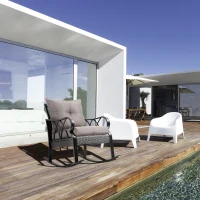 Outsunny Outdoor Wicker Rocking Chair with Padded Cushions, Aluminum Furniture Rattan Porch Rocker Chair w/ Armrest for Garden, Patio, and Backyard, Gray(m-2)