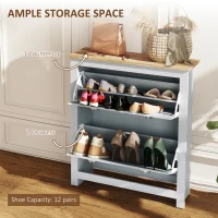 HOMCOM Entryway Shoe Cabinet with 2 Flip Drawers and Adjustable Shelves, 12 Pair Shoe Storage Organizer for Hallway, Grey(m-4)