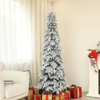 HOMCOM 7ft Pencil Flocked Artificial Christmas Tree with 800 Branch Tips, Auto Open and Steel Base, Green(m-8)