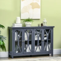HOMCOM Sideboard, Buffet Cabinet with 4 Tempered Glass Doors, Arc Pattern and Adjustable Storage Shelf, Credenza, Gray(m-2)
