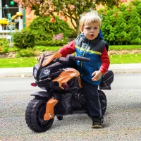 Aosom 6V Electric Motorcycle for Kids, Dirt Bike, Battery-Powered Ride-On Toy Off-Road Street Bike with Pedal, Headlights, and Training Wheels, Orange(m-2)