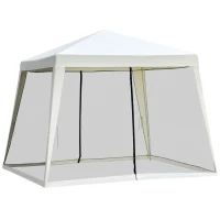 Outsunny 10'x10' Outdoor Canopy Tent, Slant Leg Sun Shelter with Mesh Sidewalls, Patio Tents for Parties, Cream White(m-1)