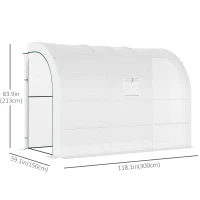 Outsunny Walk-in Wall Lean-to Greenhouse, 10' x 5' x 7' Outdoor Gardening Green House with PE Cover, Windows, Shelves and 2 Zipper Doors, White(m-3)