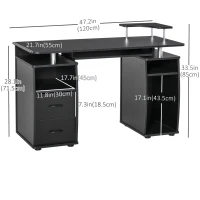 HOMCOM Computer Desk with Keyboard Tray, CPU Stand, Writing Desk with Drawers, Workstation for Home Office, Black(m-3)