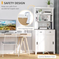 HOMCOM 67" Freestanding Buffet with Hutch, Kitchen Pantry Storage Cabinet with Sliding Doors, Drawers and Open Shelves, Adjustable Shelving, White(m-7)