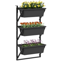 Outsunny 3-Tier Wall-Mounted Planter Box with 3 Pots, Vertical Planters for Outdoor Plants, Dark Grey(m-11)
