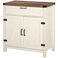 HOMCOM Farmhouse Kitchen Storage Cabinet, Sideboard Buffet Cabinet with 2 Rustic Barn Doors and Drawer, White(m-14)