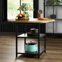 HOMCOM Round Kitchen Table for 4-6 People, 39.4 Inch Industrial Dining Table with Storage Shelves, Rustic Brown(m-7)