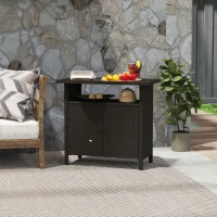 Outsunny Wicker Outdoor Storage Cabinet with Two Doors and Shelf for Outdoor Pool Towel Storage, Dark Coffee(m-10)